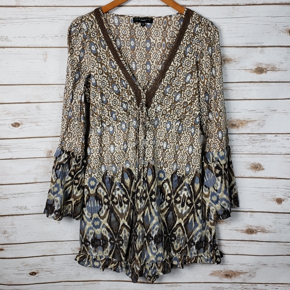 Sanctuary Dress Boho Silk Blend Bell Sleeve Lace - Picture 2 of 6